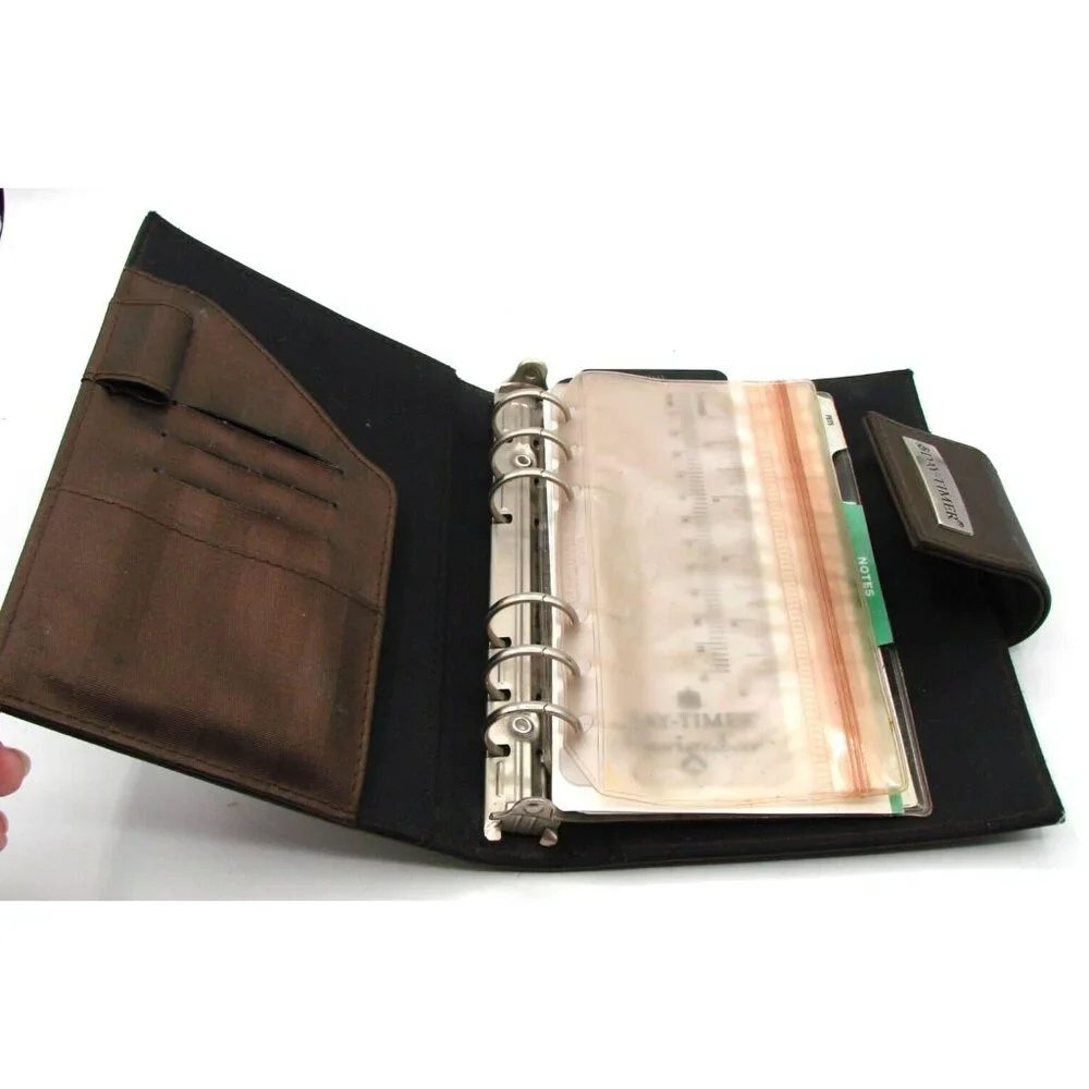 Day-Timer Navigator Brown Satin Striped Planner Binder 6 Rings Snap Tab Closure